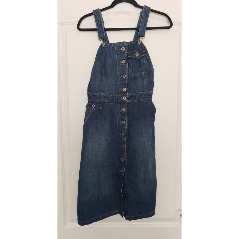Lucky Brand XS Denim Button Front Midi Dress Jean Jumper Adjustable Straps‎